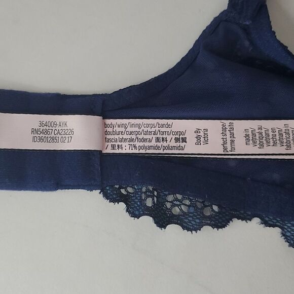 Victoria's Secret Body by Victoria Perfect Shape Lace Overlay Bra Navy 34DD - Picture 10 of 10
